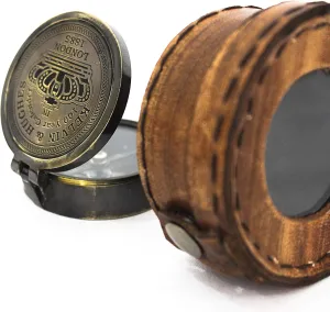 Antique Marine Compass Kelvin Hughes Magnetic Nautical Instrument Orange Leather Case Old Ornament