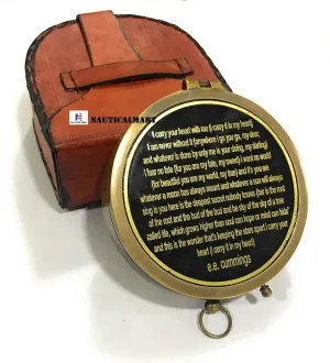 Antique Nautical Vintage Directional Magnetic Compass with Famous Scripture Quote Engraved Baptism Gifts with Leather Case for Loved Ones, Son, Father, Love, Partner, Spouse, Fiancé.