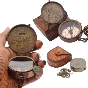 Antique Nautical Vintage Directional Magnetic Compass with Famous Scripture Quote Engraved Baptism Gifts with Leather Case for Loved Ones Son Father Love Partner Spouse Fiancé