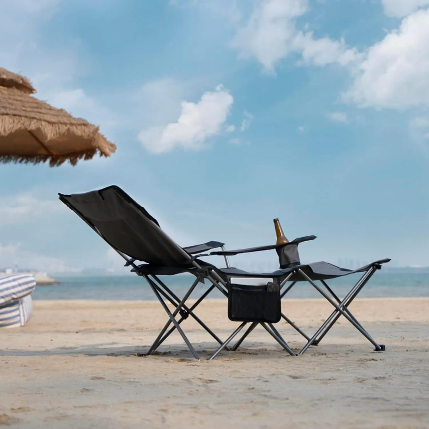 apollo walker Camping Chairs for Adults - 6 Legged Beach Chair with Foot Rest, Adjustable 90° - 135° Reclining Lounge Chair Outdoor, Folding Chairs for Outside with Detachable Pillow & Carry Bag Red