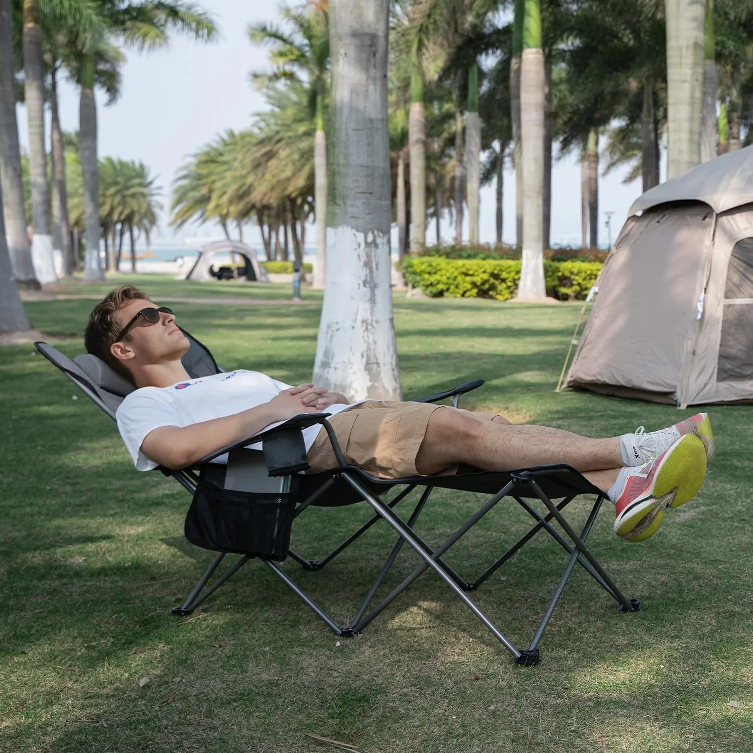 apollo walker Camping Chairs for Adults - 6 Legged Beach Chair with Foot Rest, Adjustable 90° - 135° Reclining Lounge Chair Outdoor, Folding Chairs for Outside with Detachable Pillow & Carry Bag Red