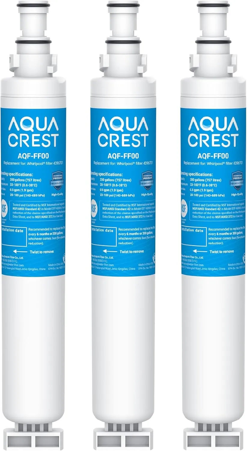 AQUA CREST 4396701 Replacement for Whirlpool® EDR6D1, 4396702, Kenmore 9915, 46-9915, EveryDrop® Filter 6, L200V, LC200V, NL120V, WFL200, WF293 Refrigerator Water Filter, 3 Pack