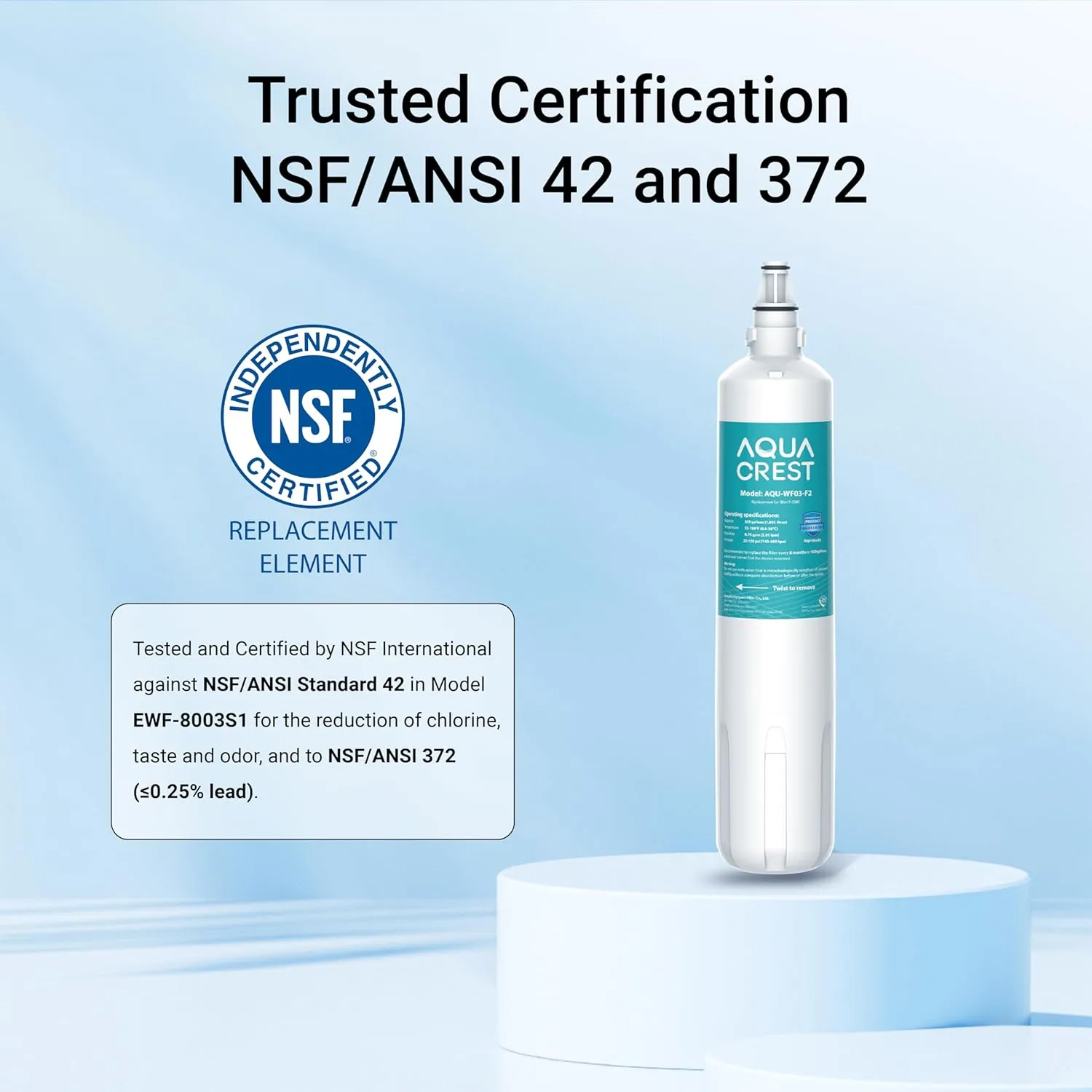 AQUA CREST F-2000 Water Filter, Replacement for InSinkErator® F-2000, F-1000, F-3000, Sub-Zero 4204490, 4290510 and AquaPure AP Easy C-Complete, Subzero Water Filter Replacement, NSF/ANSI 42,3 Packs