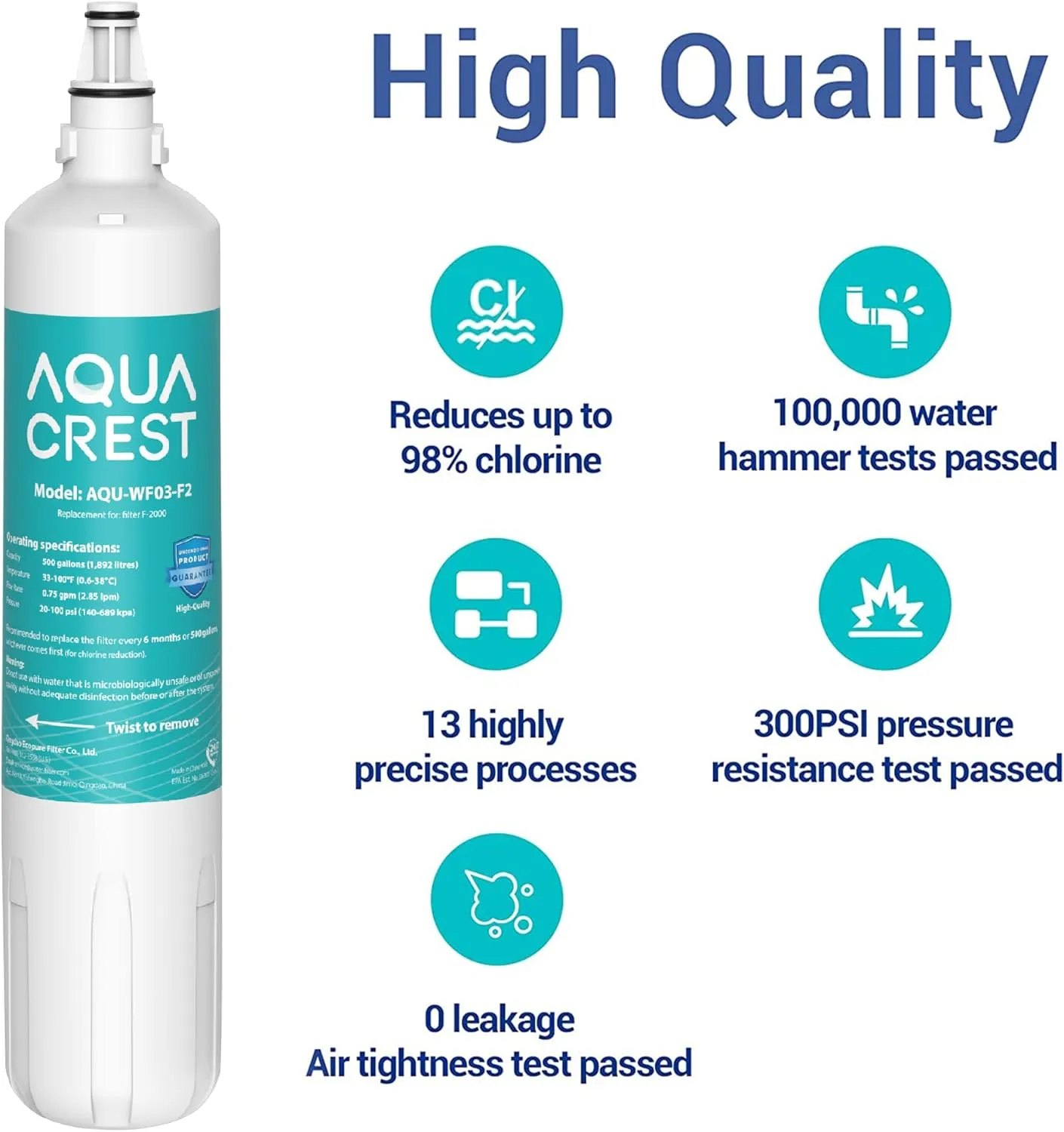 AQUA CREST F-2000 Water Filter, Replacement for InSinkErator® F-2000, F-1000, F-3000, Sub-Zero 4204490, 4290510 and AquaPure AP Easy C-Complete, Subzero Water Filter Replacement, NSF/ANSI 42,3 Packs