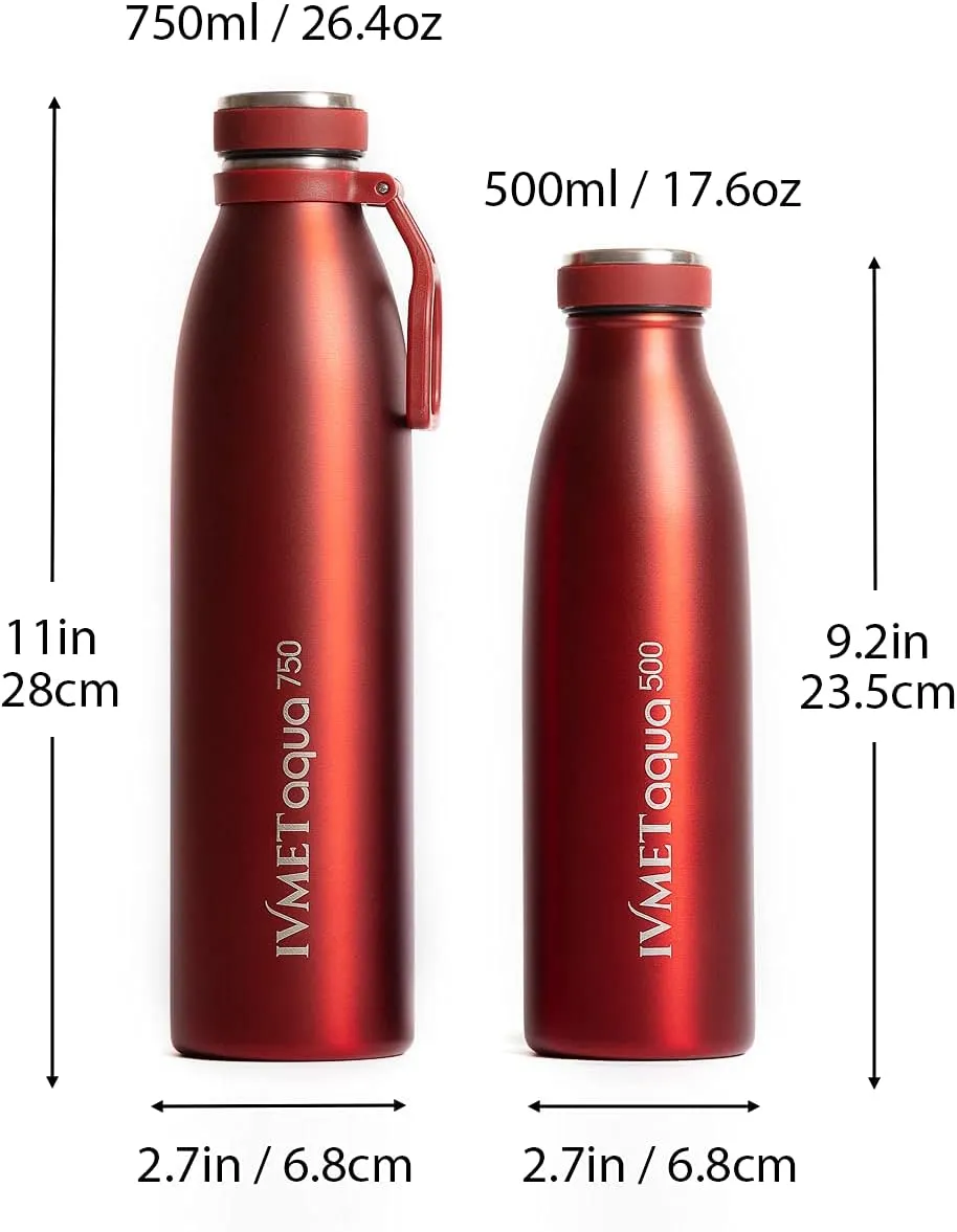 Aqua Stainless Steel Double Wall Vacuum Insulated Drinking Bottle Flask thermos Hydro Metal reusable Canteen for Sport Fitness Outdoor (Ruby Red, 25.3 Oz/750 ml)