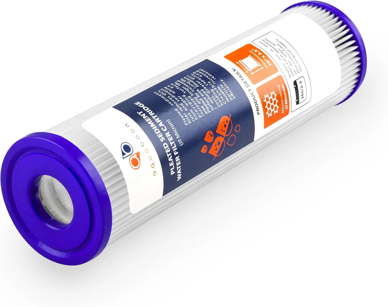 Aquaboon 20 Micron Pleated Sediment Filter Cartridge 10" x 2.5" Whole House Water Filter Replacement Compatible with WFPFC3002, WHKF-WHPL, 6-Pack