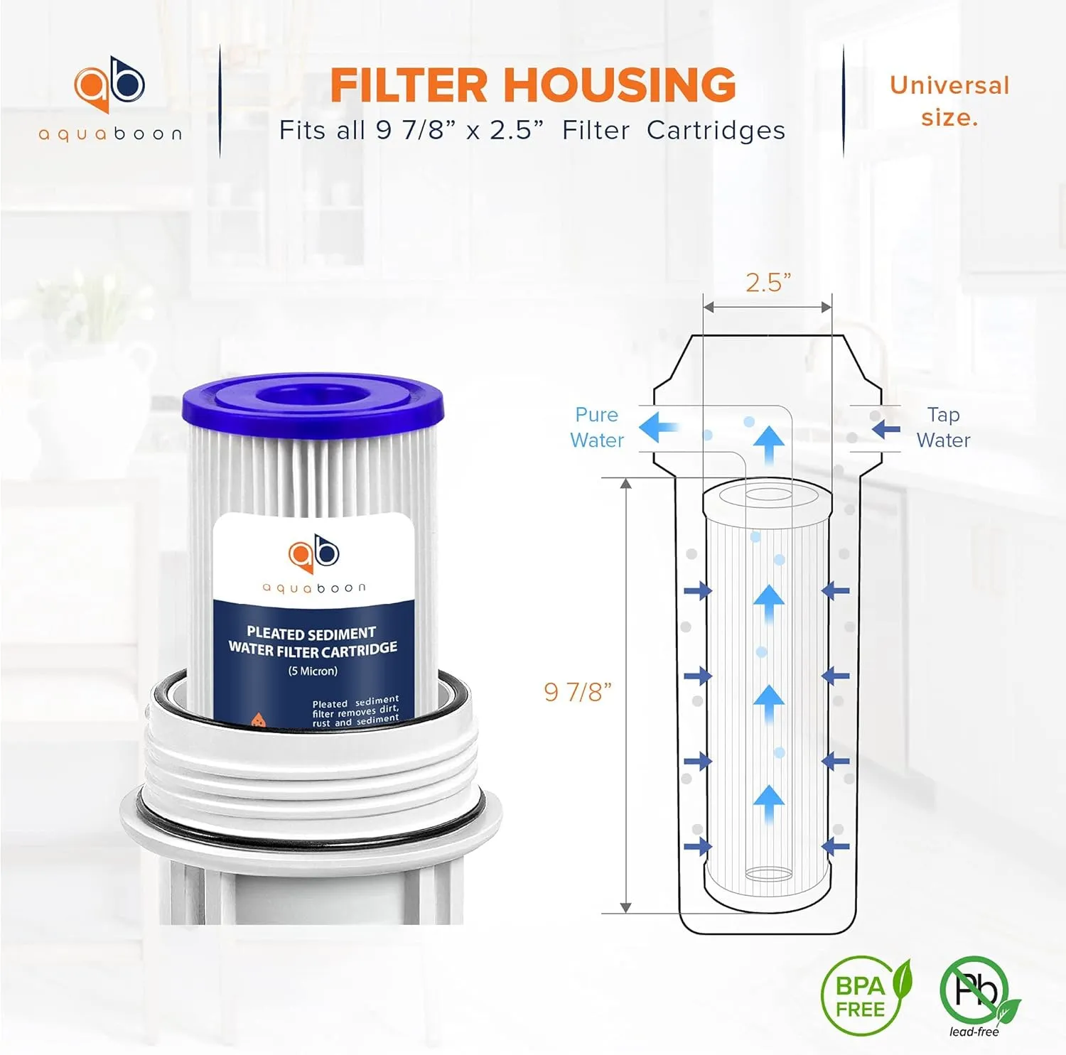 Aquaboon 5 Micron 10x2.5 Whole House Pleated Sediment Filter Cartridge for Well Water Filter Replacement Compatible with WFPFC3002, WHKF-WHPL, 6-Pack