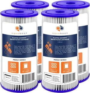 Aquaboon 5 Micron Pleated Sediment Water Filter 10 x 4.5 Cartridge - Whole House Water Filter Replacement - Whole House Water Filters Cartridges Compatible with Well Filters FXHSC, R50-BBSA, 4-Pack
