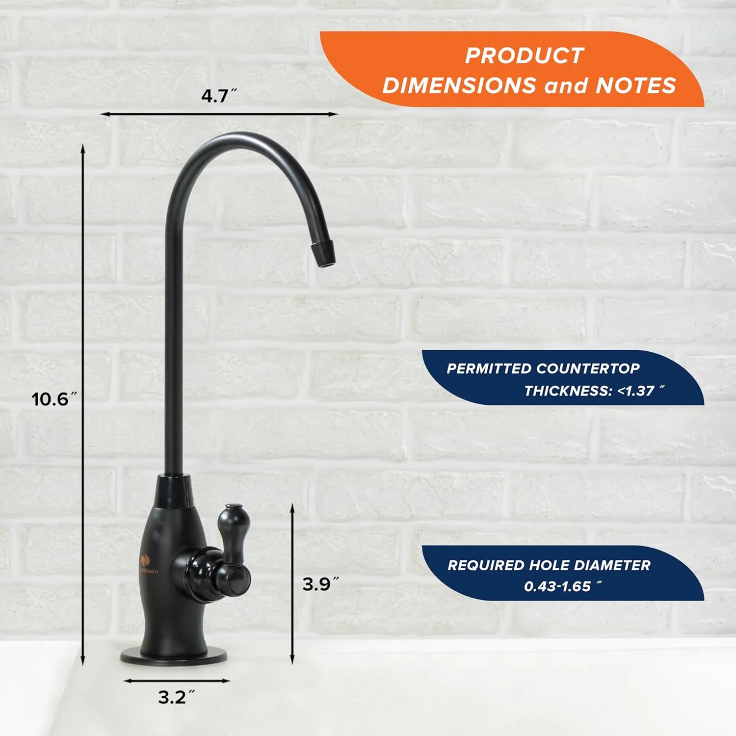 Aquaboon Black RO Faucet Stainless Steel Drinking Water Faucet for Kitchen Sink Non Air Gap Single Knob Beverage Faucet