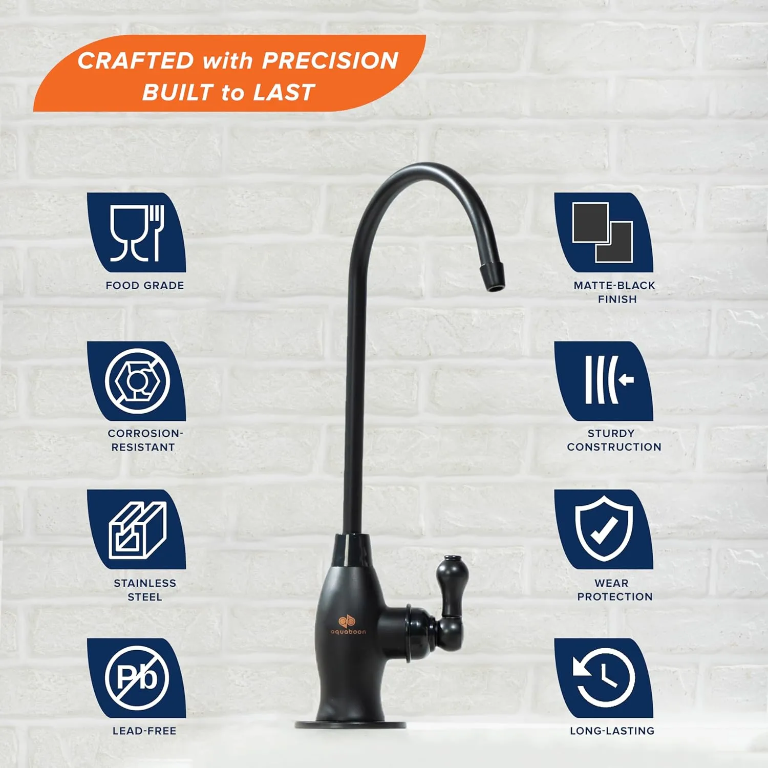 Aquaboon Black RO Faucet Stainless Steel Drinking Water Faucet for Kitchen Sink Non Air Gap Single Knob Beverage Faucet
