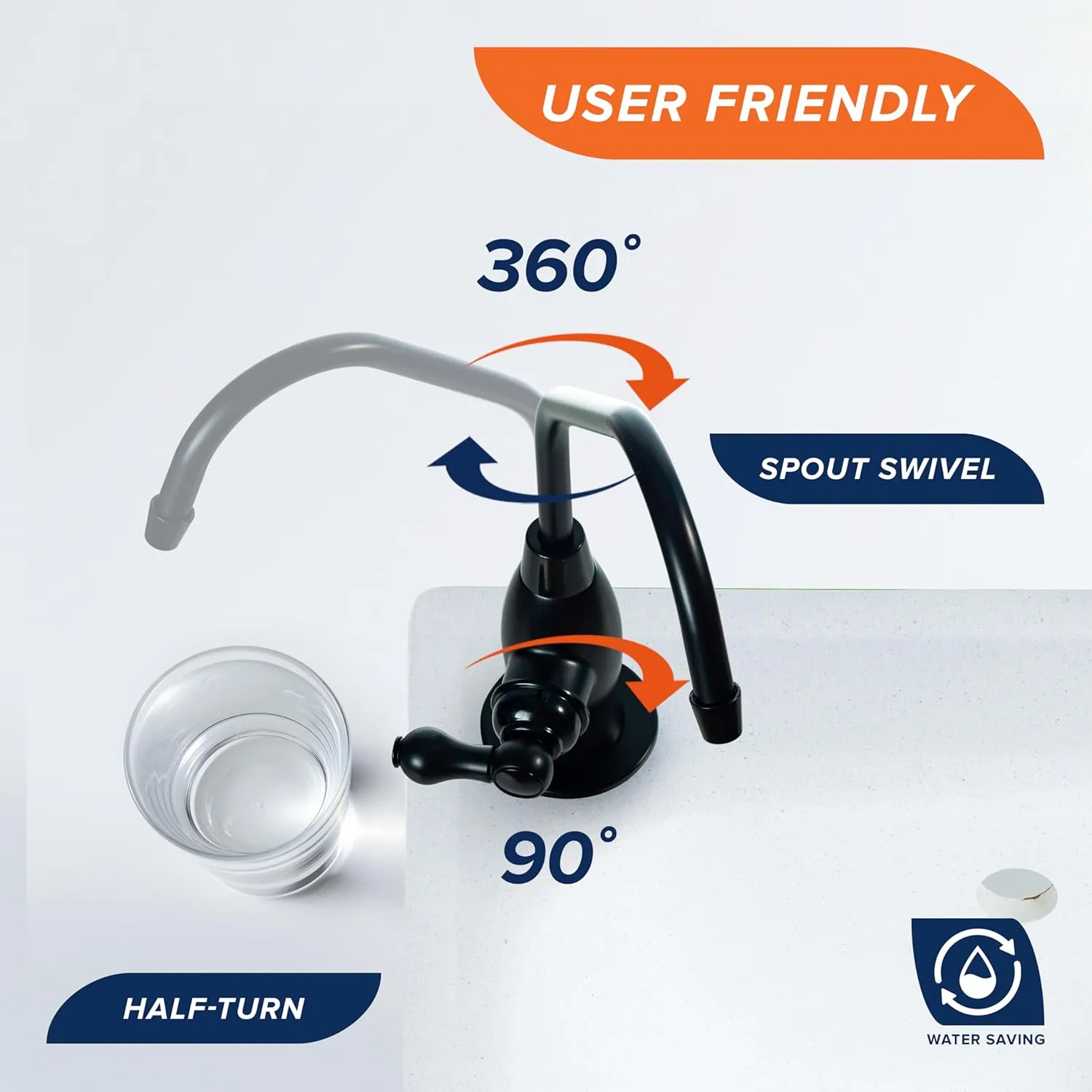 Aquaboon Black RO Faucet Stainless Steel Drinking Water Faucet for Kitchen Sink Non Air Gap Single Knob Beverage Faucet