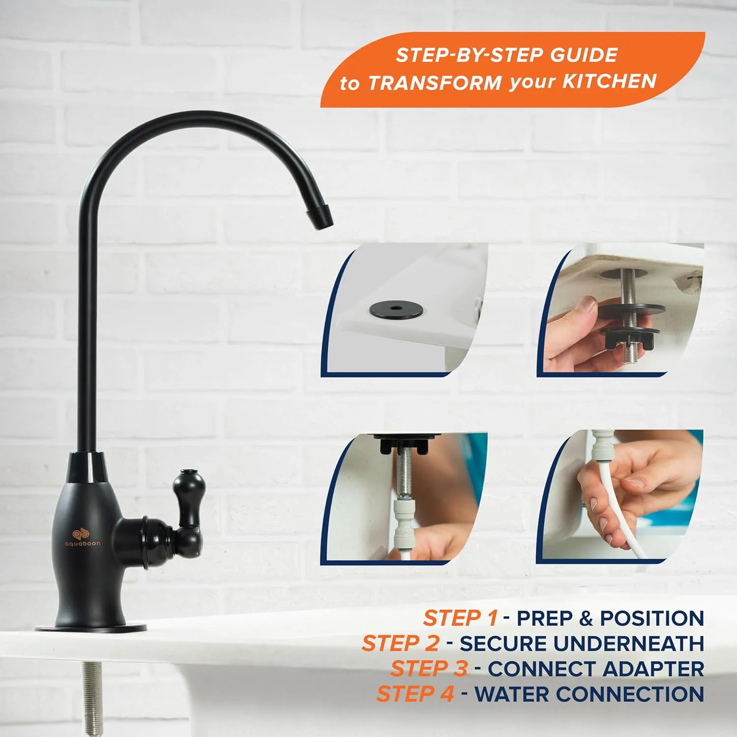 Aquaboon Black RO Faucet Stainless Steel Drinking Water Faucet for Kitchen Sink Non Air Gap Single Knob Beverage Faucet