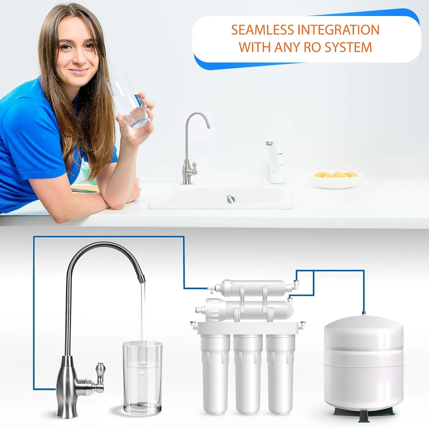 Aquaboon Drinking Water Faucet - Reverse Osmosis Water Filter Faucet - Kitchen Sink Faucets - Non-Air Gap Water Dispenser for Sink - Brushed Nickel Kitchen Faucet - Stainless Steel Kitchen Faucet