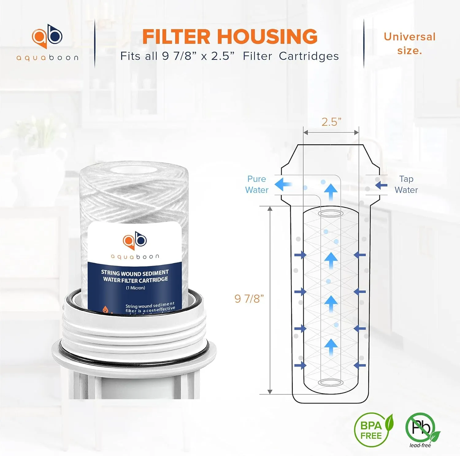 Aquaboon Whole House 1 Micron String Wound Water Filter 10 x 2.5 Cartridge for Well Water Filter Replacement Compatible with WHKF-WHSW, AP110, 6-Pack