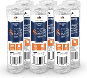 Aquaboon Whole House 1 Micron String Wound Water Filter 10 x 2.5 Cartridge for Well Water Filter Replacement Compatible with WHKF-WHSW, AP110, 6-Pack