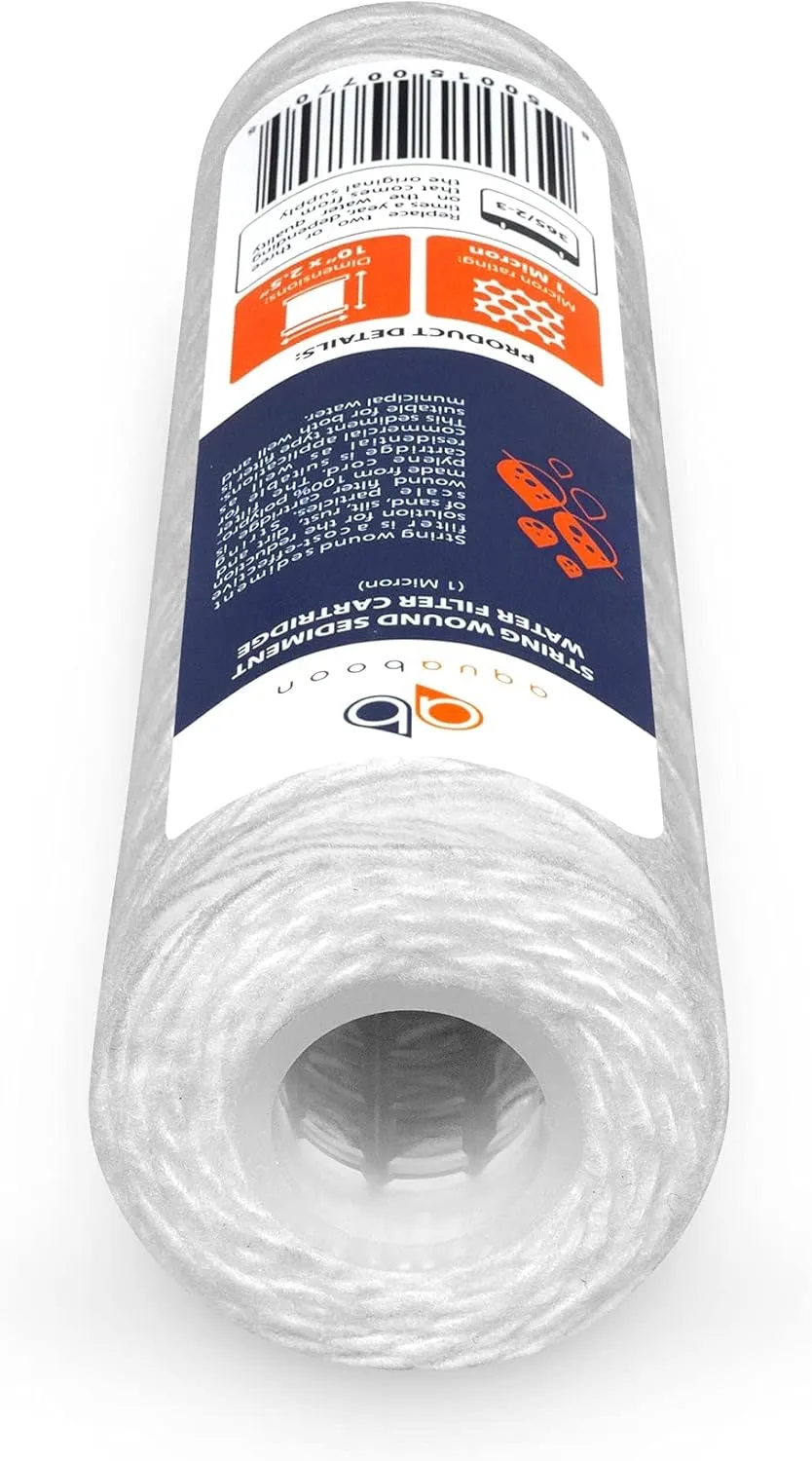 Aquaboon Whole House 1 Micron String Wound Water Filter 10 x 2.5 Cartridge for Well Water Filter Replacement Compatible with WHKF-WHSW, AP110, 6-Pack