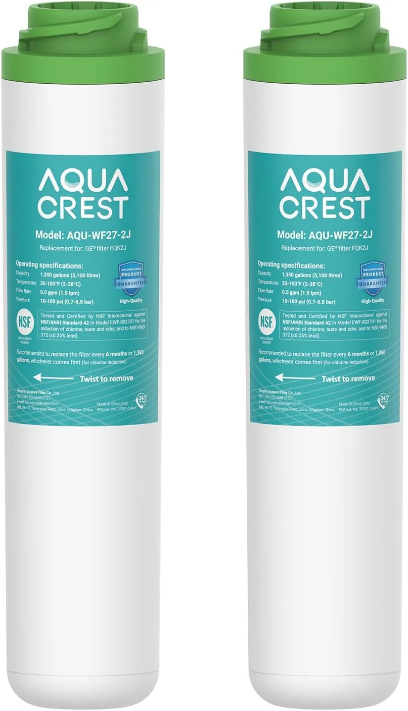 AQUACREST FQK2J Under Sink Water Filter, Replacement for GE FQK2J, FQK1K, 1320 Gallons Dual Flow Drinking Water Replacement Filters (2 Count)
