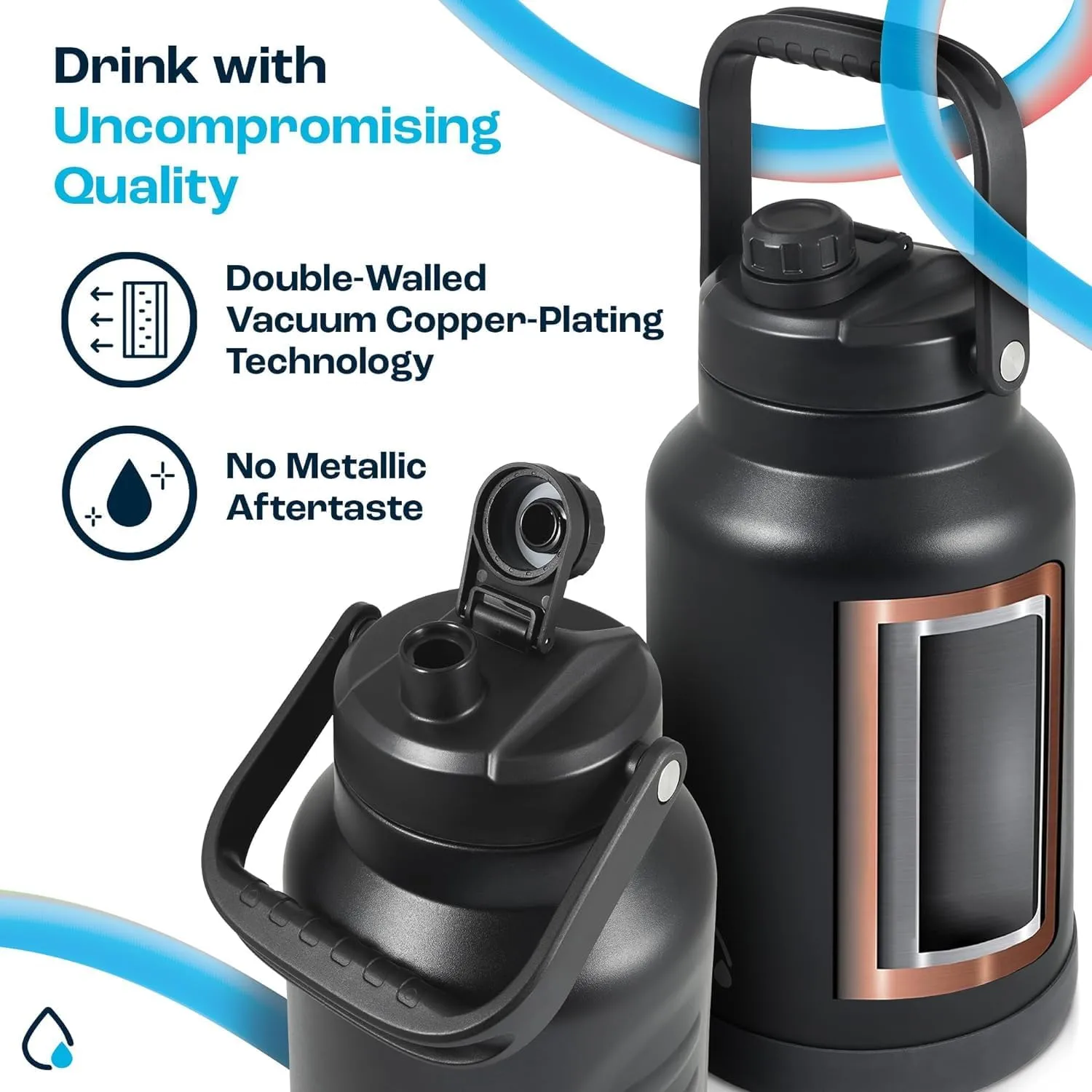 AQUAFIT 1 Gallon Insulated Water Bottle (Cold for 48 Hrs) - BPA Free & Leak Proof - 128oz Stainless Steel Jug - Big Water Bottle with Handle for Gym, Hiking, Camping & Travel (Military Green)