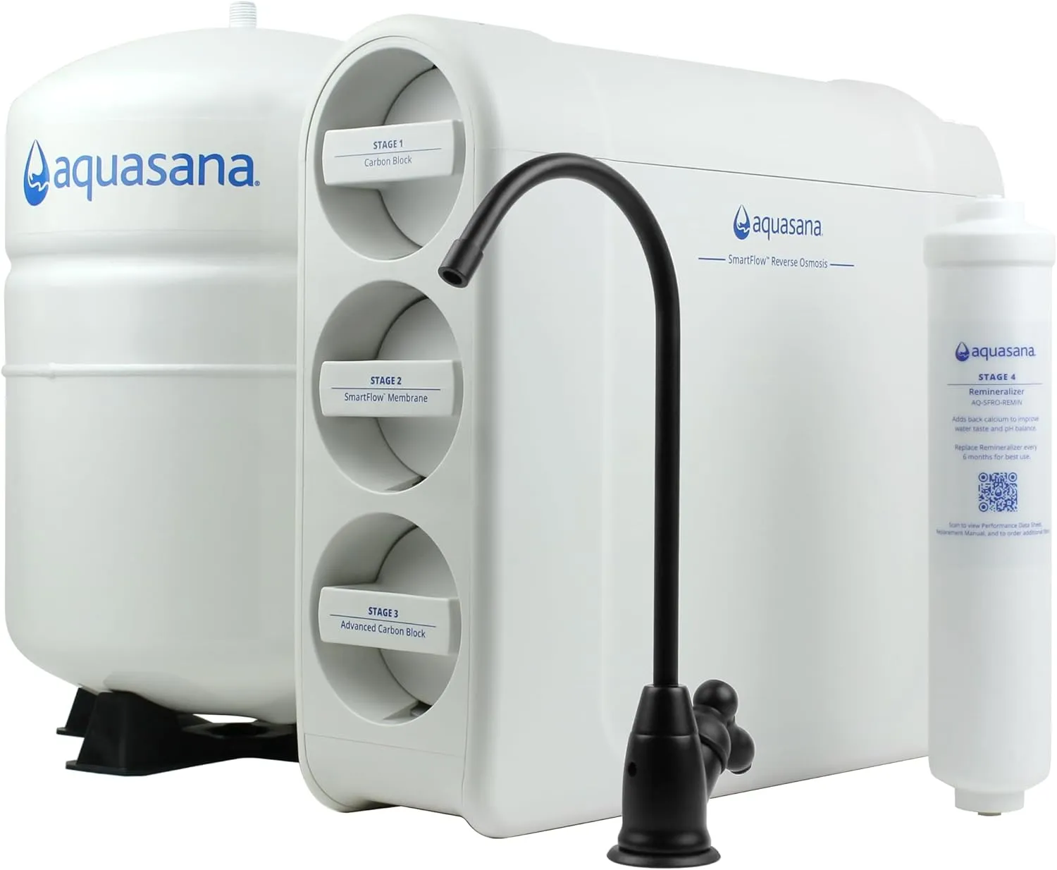 Aquasana SmartFlow™ Reverse Osmosis Water Filter System - High-Efficiency Under Sink RO Removes up to 99.99% of 90 Contaminants, Including Fluoride, Arsenic, Chlorine, and Lead - Matte Black Faucet