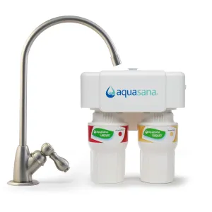 Aquasana Under Sink Water Filter System - Reduces PFAS, Lead, & Chlorine in Drinking Water - Under Counter Claryum Filtration for Kitchen - 2-Stage - Brushed Nickel Faucet - AQ-5200.55