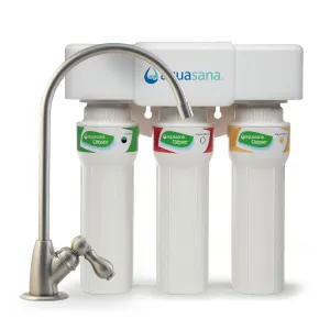 Aquasana Under Sink Water Filter System - Reduces PFAS, Lead, & Chlorine in Drinking Water - Under Counter Claryum Filtration for Kitchen - 3-Stage Max Flow - Brushed Nickel Faucet - AQ-5300 .55