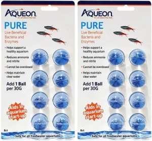 Aqueon 2 Pack of Pure Live Beneficial Bacteria and Enzymes, 8 Count Each, for 30 Gallon Aquariums
