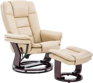 Argus Swivel Recliner with Ottoman, PU Leather & Wood Base Reclining Chair with Footrest, Ultra-Plush Double Foam for Living Room, Bedroom and Office