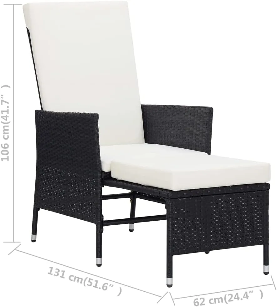 Armchair, Outdoor Lounge Chair, Reclining Patio Chair with Cushions, Easy to Clean Suitable for Patio, Porch, Backyard, Balcony, Garden Poly Rattan Black