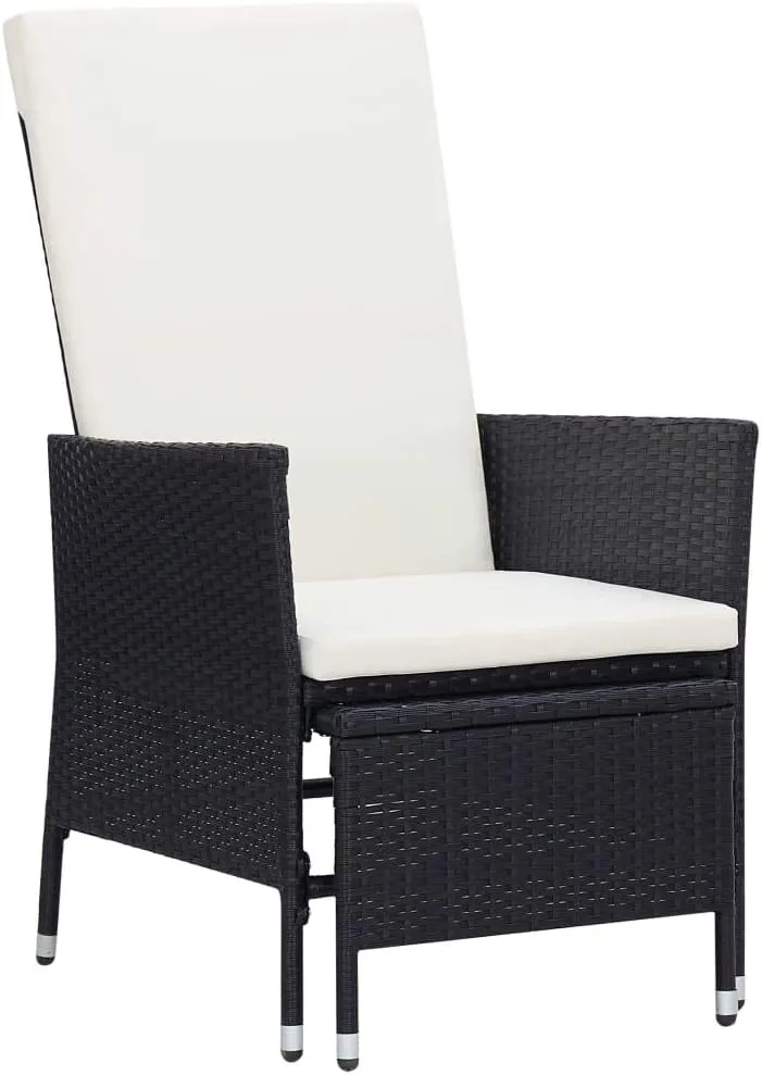 Armchair, Outdoor Lounge Chair, Reclining Patio Chair with Cushions, Easy to Clean Suitable for Patio, Porch, Backyard, Balcony, Garden Poly Rattan Black