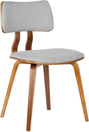 Armen Living Jaguar Mid Century Modern Dining Accent Chair for Kitchen Table Desk Vanity in Grey Fabric and Walnut Wood Finish