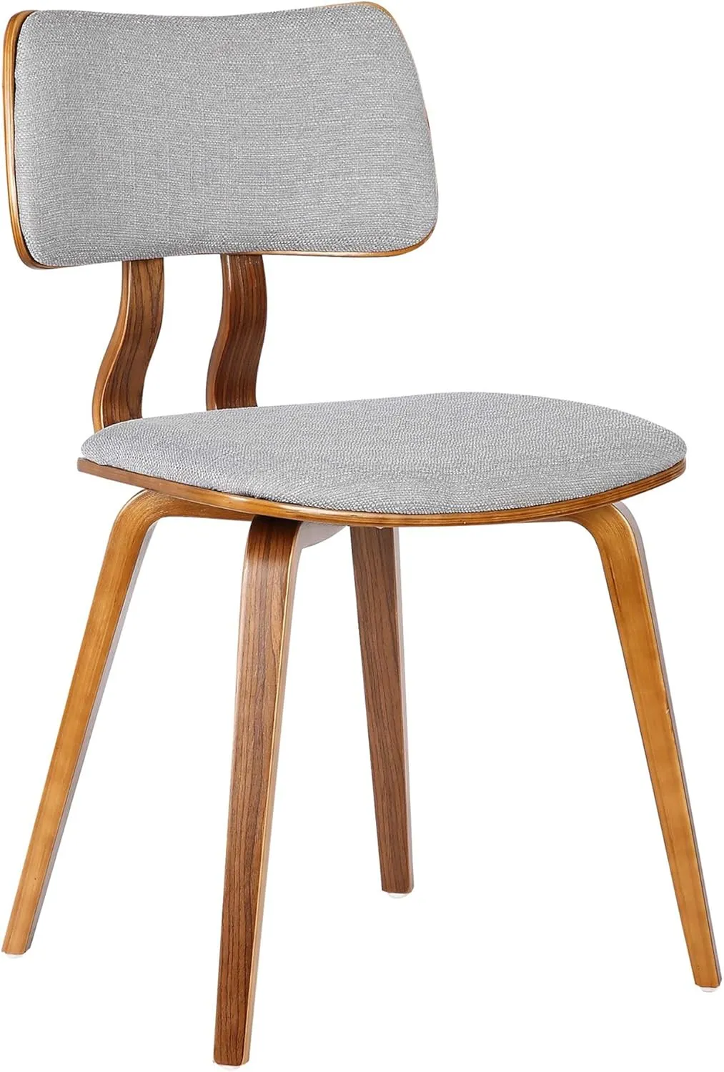 Armen Living Jaguar Mid Century Modern Dining Accent Chair for Kitchen Table Desk Vanity in Grey Fabric and Walnut Wood Finish