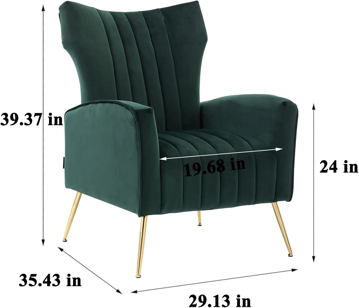 Artechworks Curved Tufted Accent Chair with Metal Gold Legs Velvet Upholstered Arm Club Leisure Modern Chair for Living Room Bedroom Patio, Green