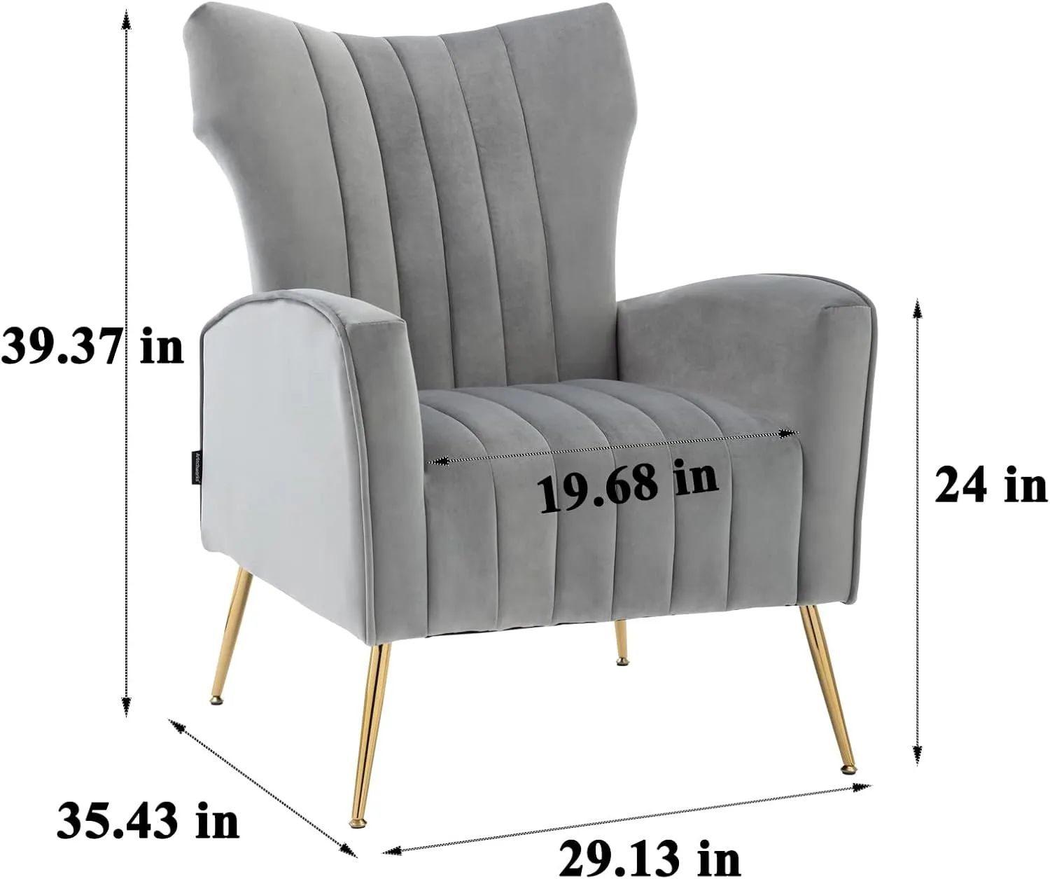 Artechworks Curved Tufted Accent Chair with Metal Gold Legs Velvet Upholstered Arm Club Leisure Modern Chair for Living Room Bedroom Patio, Grey