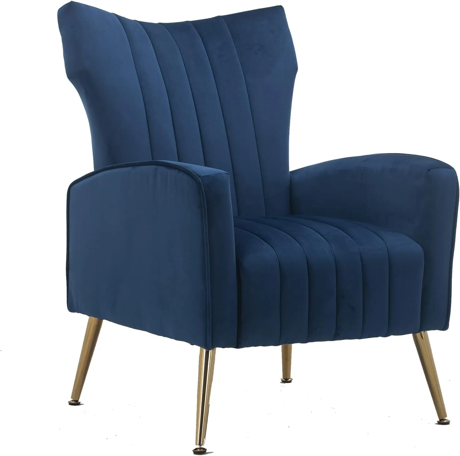 Artechworks Curved Tufted Accent Chair with Metal Gold Legs Velvet Upholstered Arm Club Leisure Modern Chair for Living Room Bedroom Patio, Navy Blue