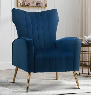 Artechworks Curved Tufted Accent Chair with Metal Gold Legs Velvet Upholstered Arm Club Leisure Modern Chair for Living Room Bedroom Patio, Navy Blue