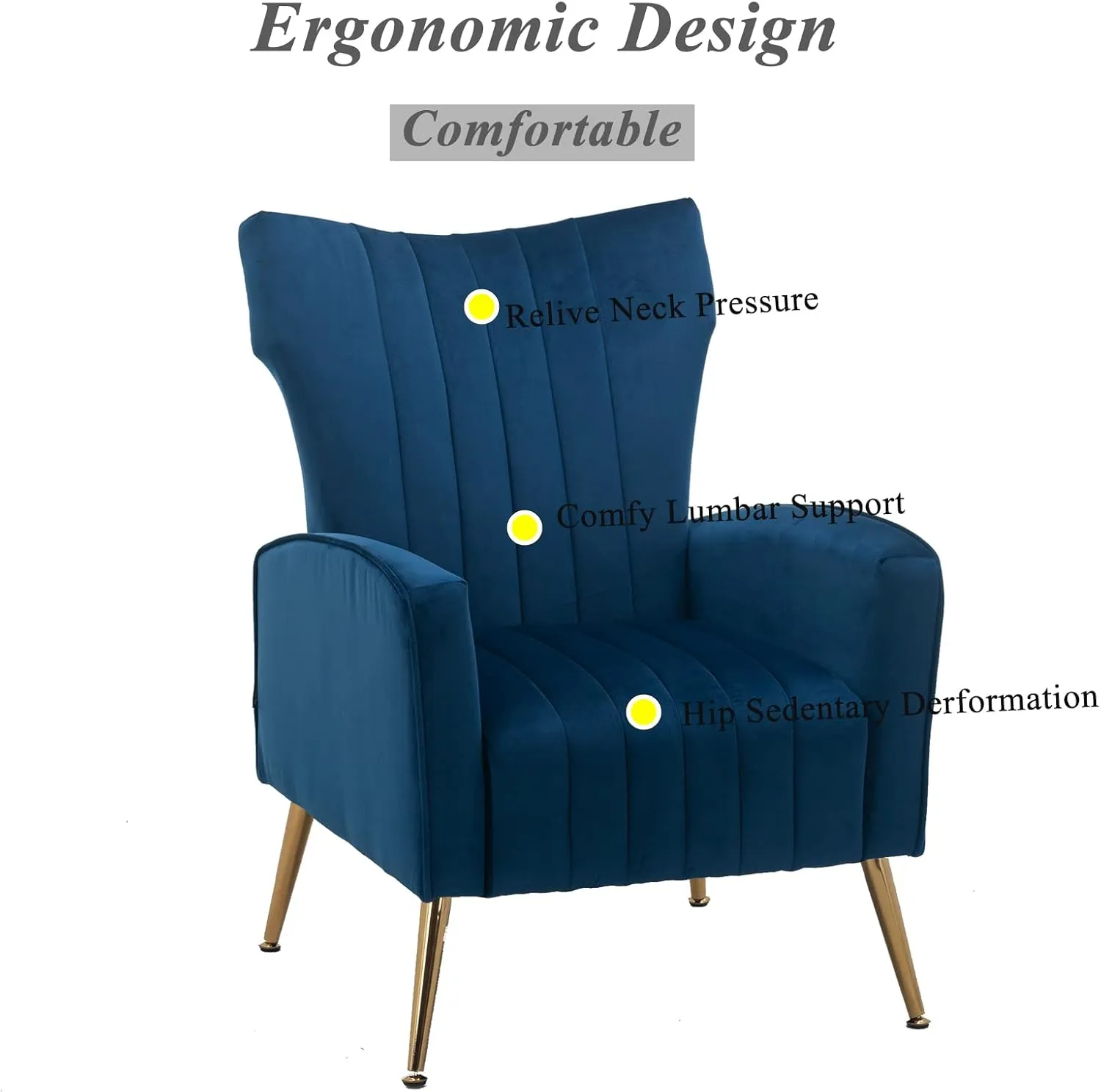 Artechworks Curved Tufted Accent Chair with Metal Gold Legs Velvet Upholstered Arm Club Leisure Modern Chair for Living Room Bedroom Patio, Navy Blue