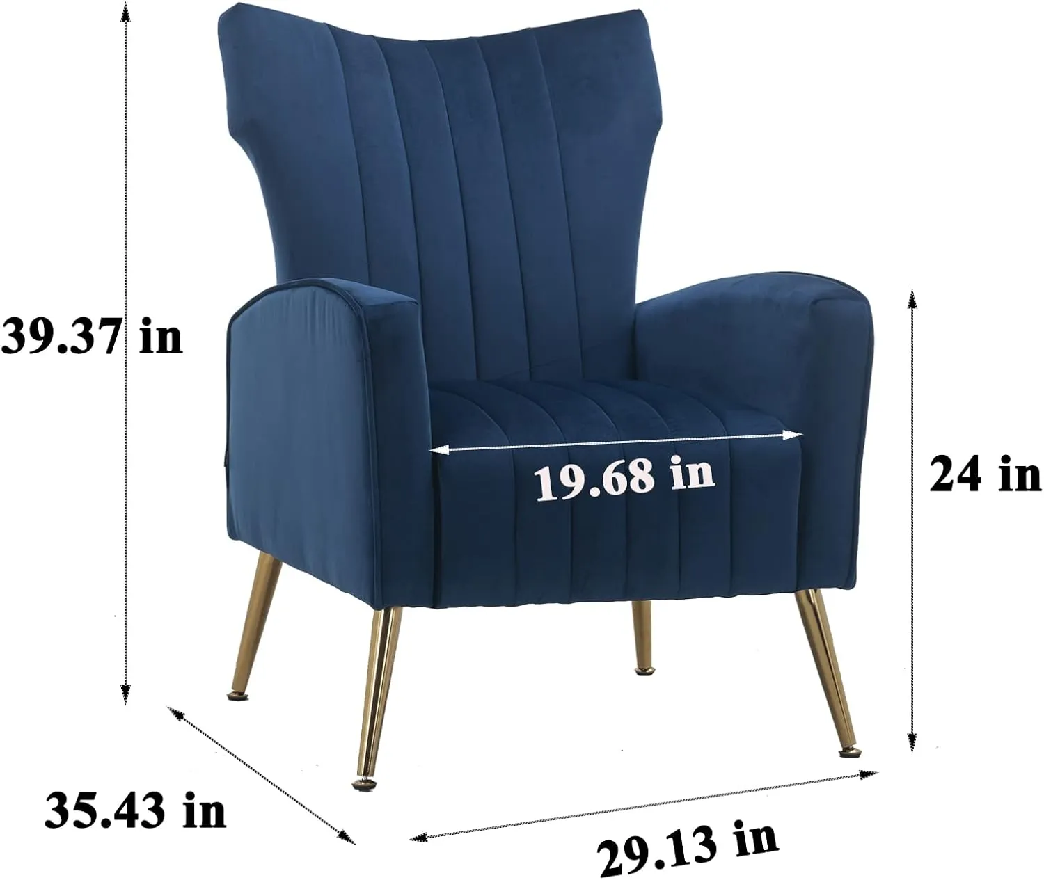 Artechworks Curved Tufted Accent Chair with Metal Gold Legs Velvet Upholstered Arm Club Leisure Modern Chair for Living Room Bedroom Patio, Navy Blue