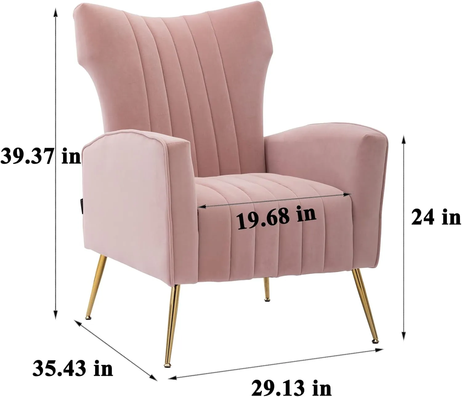 Artechworks Curved Tufted Accent Chair with Metal Gold Legs Velvet Upholstered Arm Club Leisure Modern Chair for Living Room Bedroom Patio, Pink