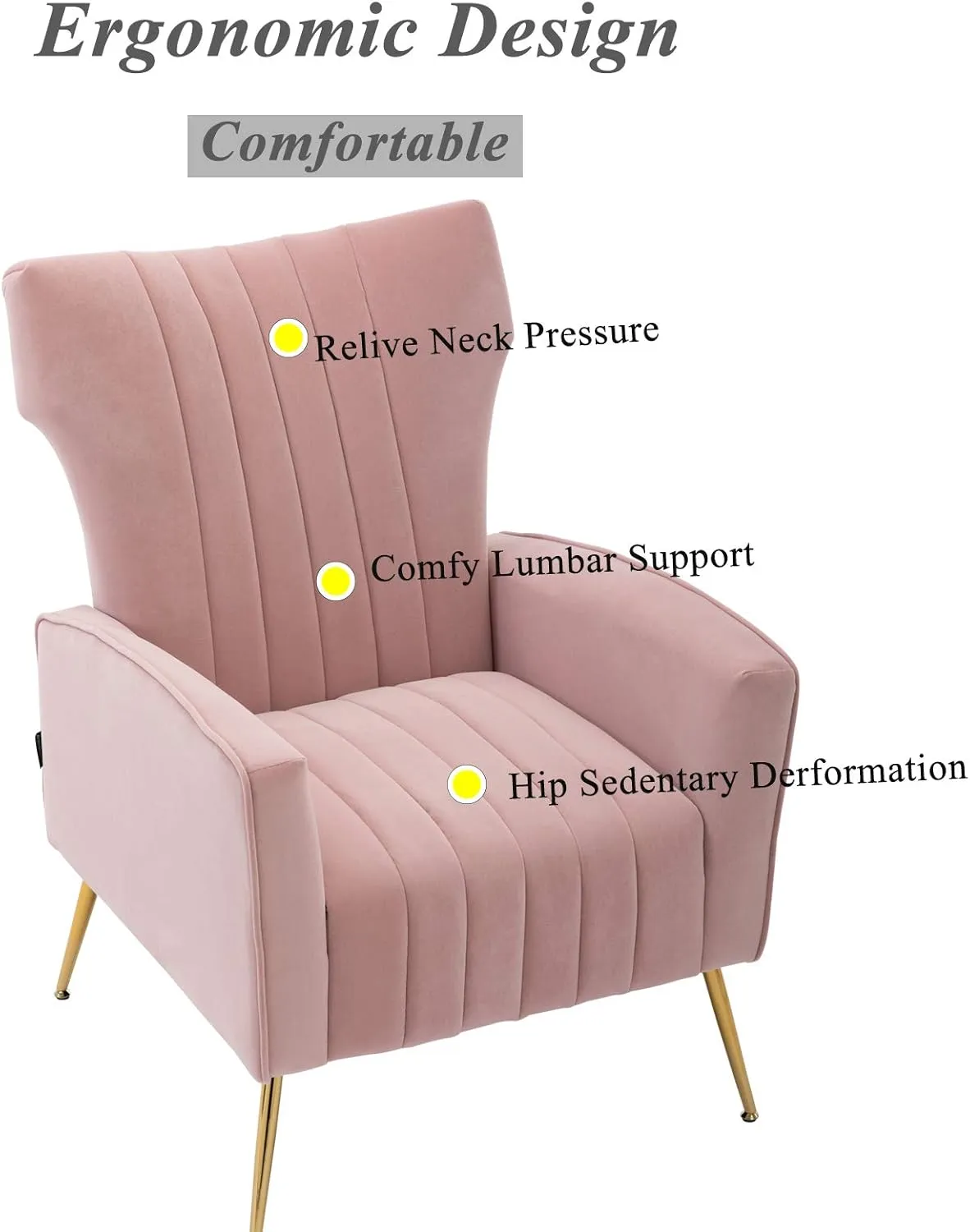 Artechworks Curved Tufted Accent Chair with Metal Gold Legs Velvet Upholstered Arm Club Leisure Modern Chair for Living Room Bedroom Patio, Pink
