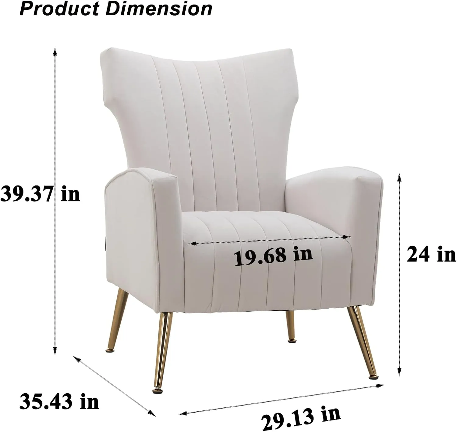 Artechworks Curved Tufted Accent Chair with Metal Gold Legs Velvet Upholstered Arm Club Leisure Modern Chair for Living Room Bedroom Patio, White Cream