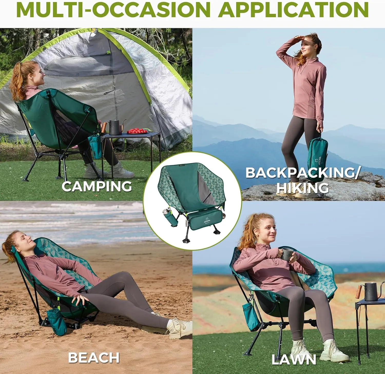 ATEPA Comfortable Camping Chair, 440lbs Heavy Duty UFO Hexagon Ergonomic Backpacking Chairs Portable Folding Height Adjustable Seat with Big Anti-Sinking Feet Side Pocket & Carabiner for Hiking Travel