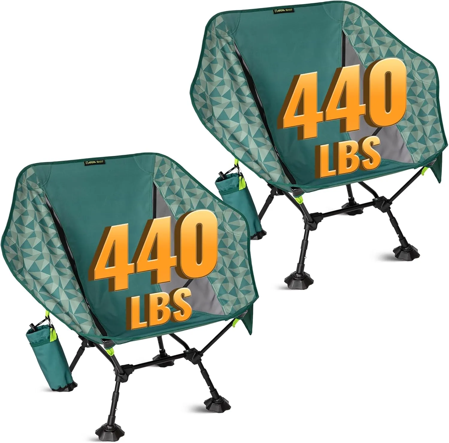 ATEPA Comfortable Camping Chair, 440lbs Heavy Duty UFO Hexagon Ergonomic Backpacking Chairs Portable Folding Height Adjustable Seat with Big Anti-Sinking Feet Side Pocket & Carabiner for Hiking Travel