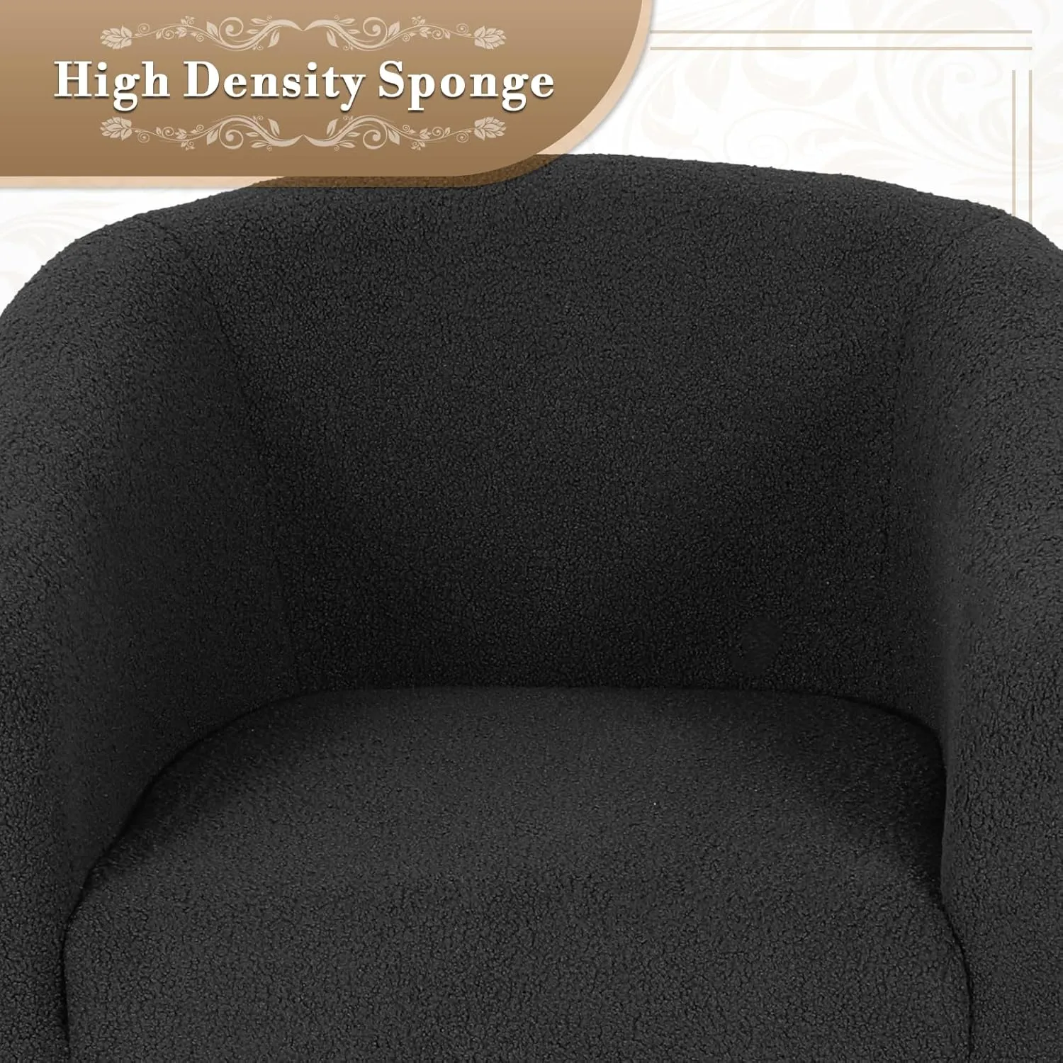 Athena Collection Modern Barrel Accent Chair, Furry Cozy Reading Arm Chair for Adults, Soft Comfy Upholstered Sofa Armchair for Corner, Living Room, Bedroom, Reception Room, Black
