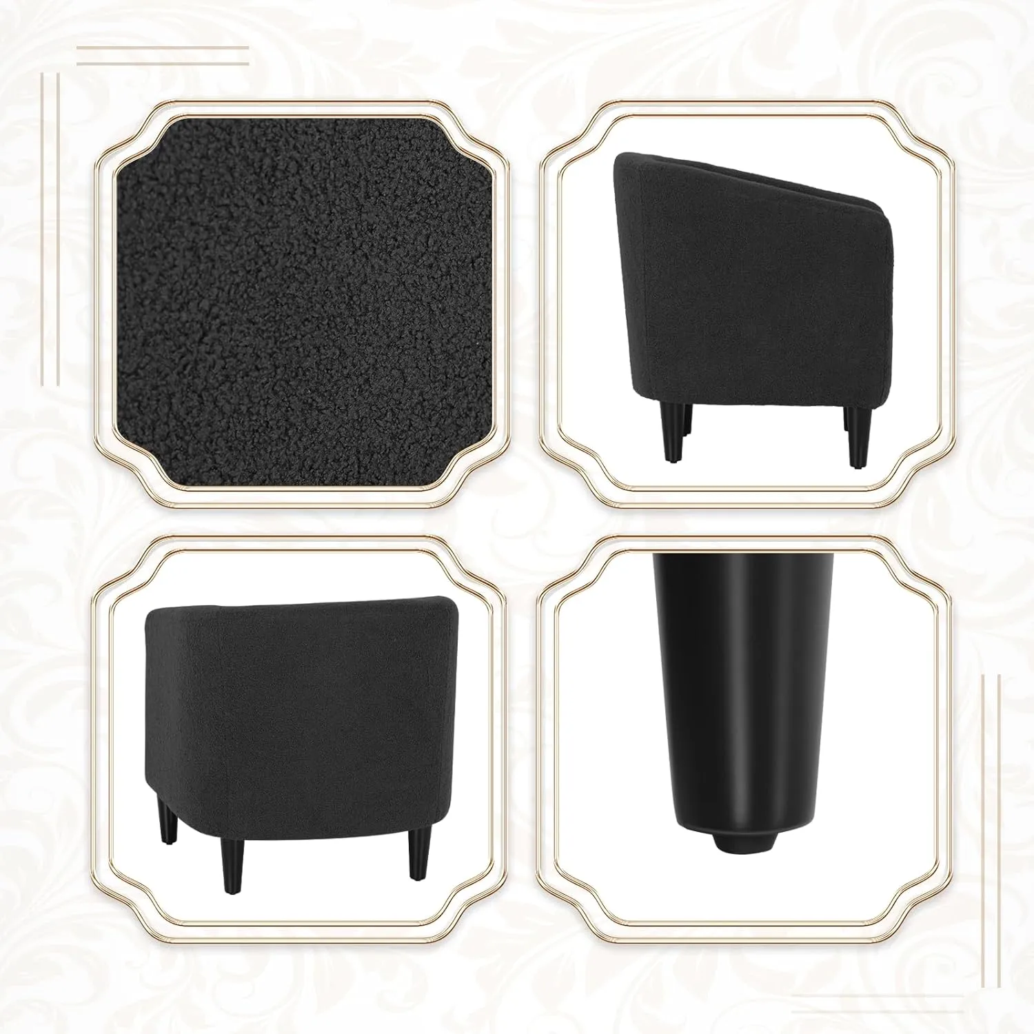 Athena Collection Modern Barrel Accent Chair, Furry Cozy Reading Arm Chair for Adults, Soft Comfy Upholstered Sofa Armchair for Corner, Living Room, Bedroom, Reception Room, Black