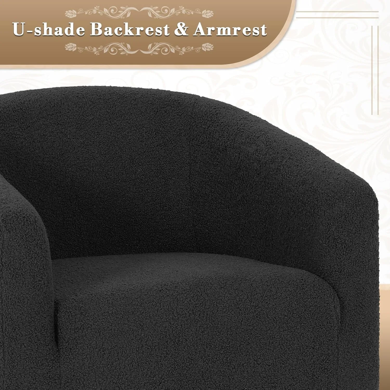 Athena Collection Modern Barrel Accent Chair, Furry Cozy Reading Arm Chair for Adults, Soft Comfy Upholstered Sofa Armchair for Corner, Living Room, Bedroom, Reception Room, Black