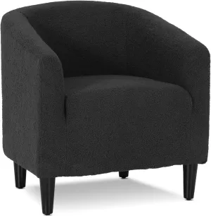 Athena Collection Modern Barrel Accent Chair, Furry Cozy Reading Arm Chair for Adults, Soft Comfy Upholstered Sofa Armchair for Corner, Living Room, Bedroom, Reception Room, Black