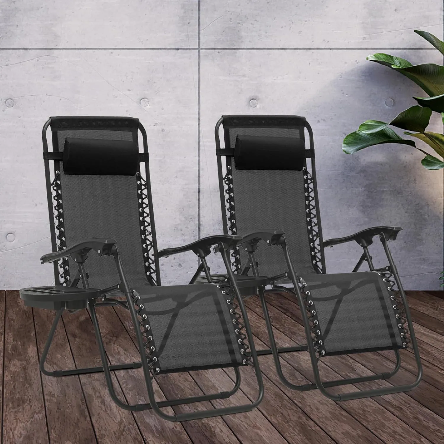 Athena Collection Zero Gravity Chair, Outdoor Lounge Chair with Adjustable Pillow and Cup Holder, Reclining Camping Chair for Outside Beach Lawn Garden Patio Poolside - Black