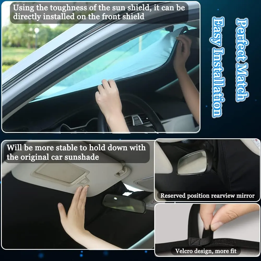 Auto Windshield Sun Shade Custom Fit for Jeep Compass 2017-2023 Foldable Car Front Window Sunshade Interior Accessories Sun Visor Protector Reflective Cover Block UV Rays & Sun Heat(Black)