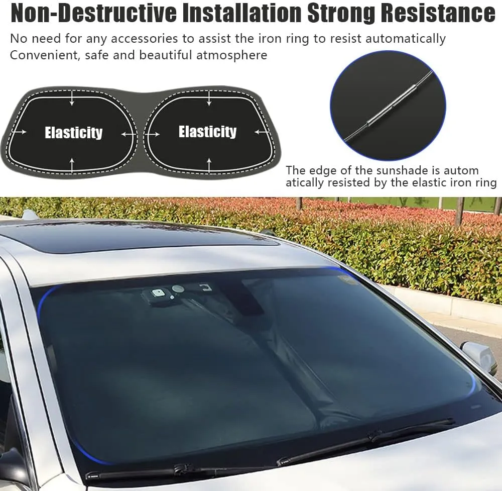Auto Windshield Sun Shade Custom Fit for Jeep Compass 2017-2023 Foldable Car Front Window Sunshade Interior Accessories Sun Visor Protector Reflective Cover Block UV Rays & Sun Heat(Black)