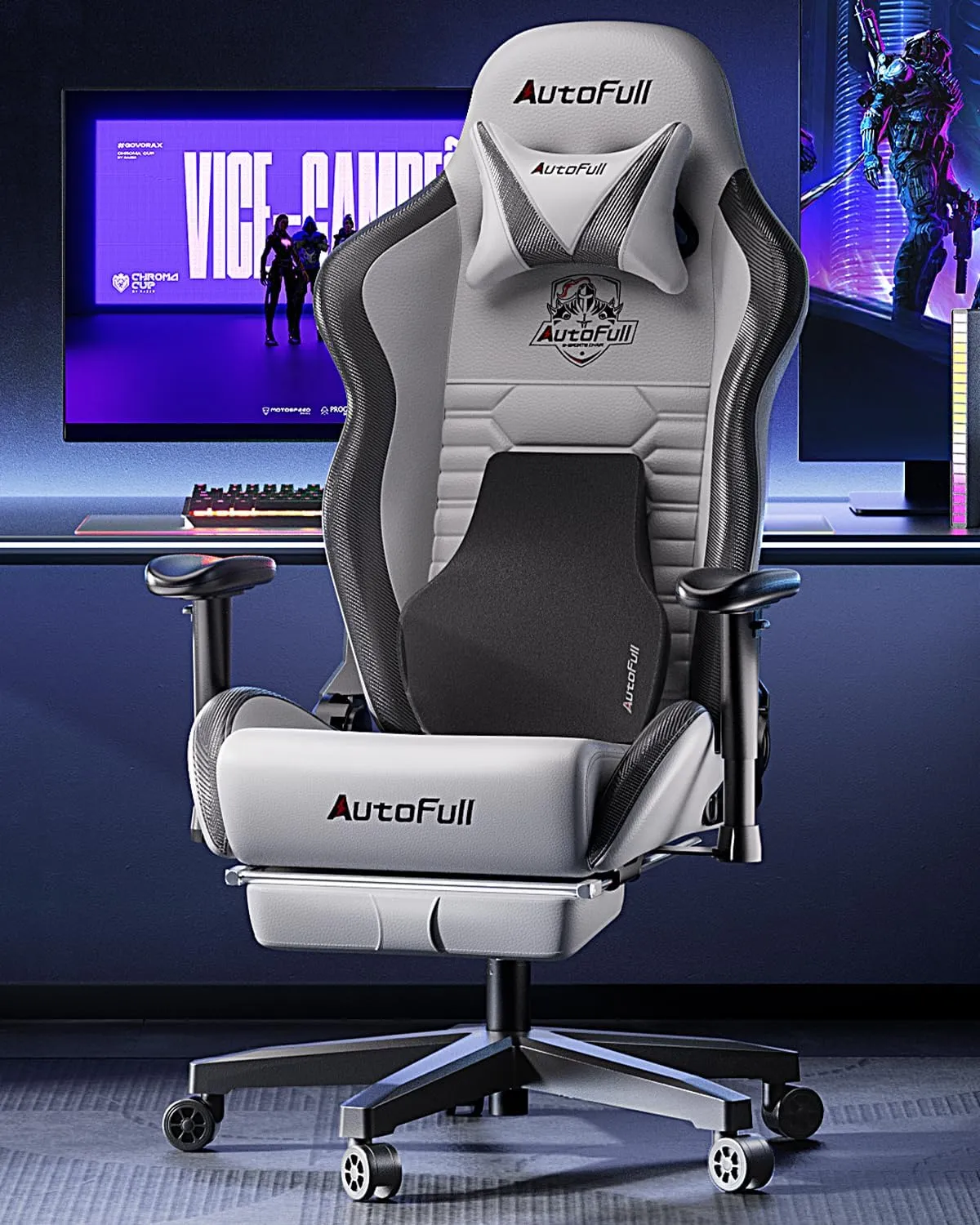 AutoFull C3 Gaming Chair PC Chair with Ergonomics Lumbar Support, Racing Style PU Leather High Back Adjustable Swivel Task Chair with Footrest ,Grey